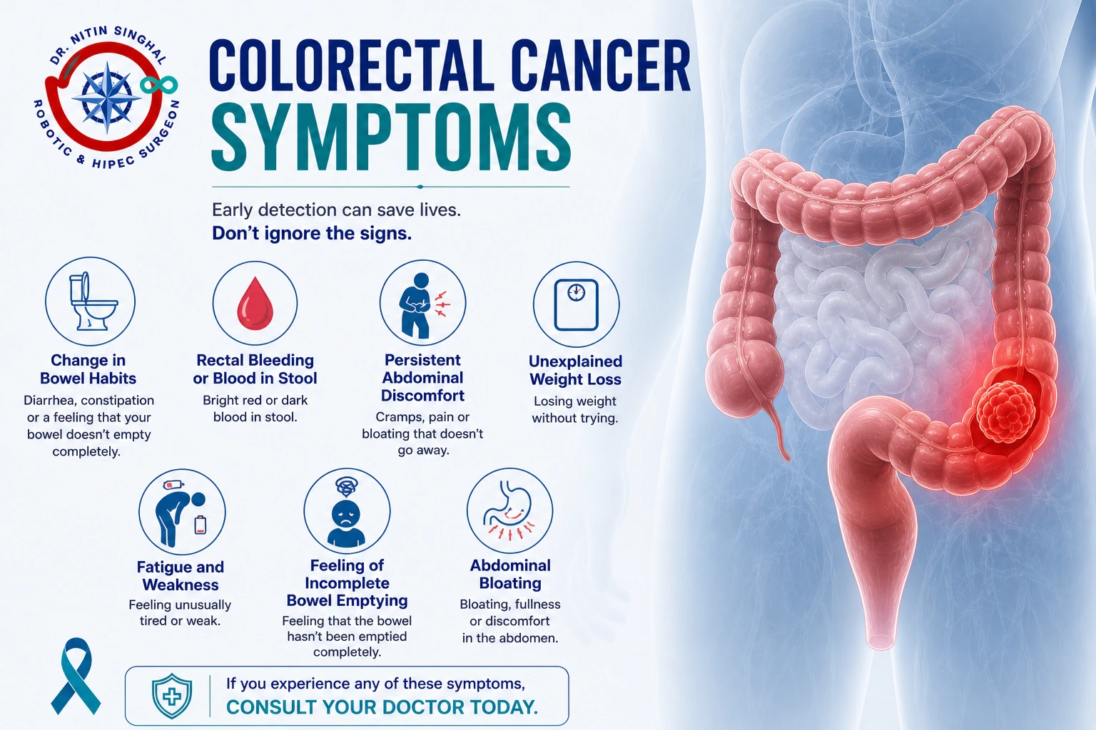 Colorectal cancer symptoms illustration