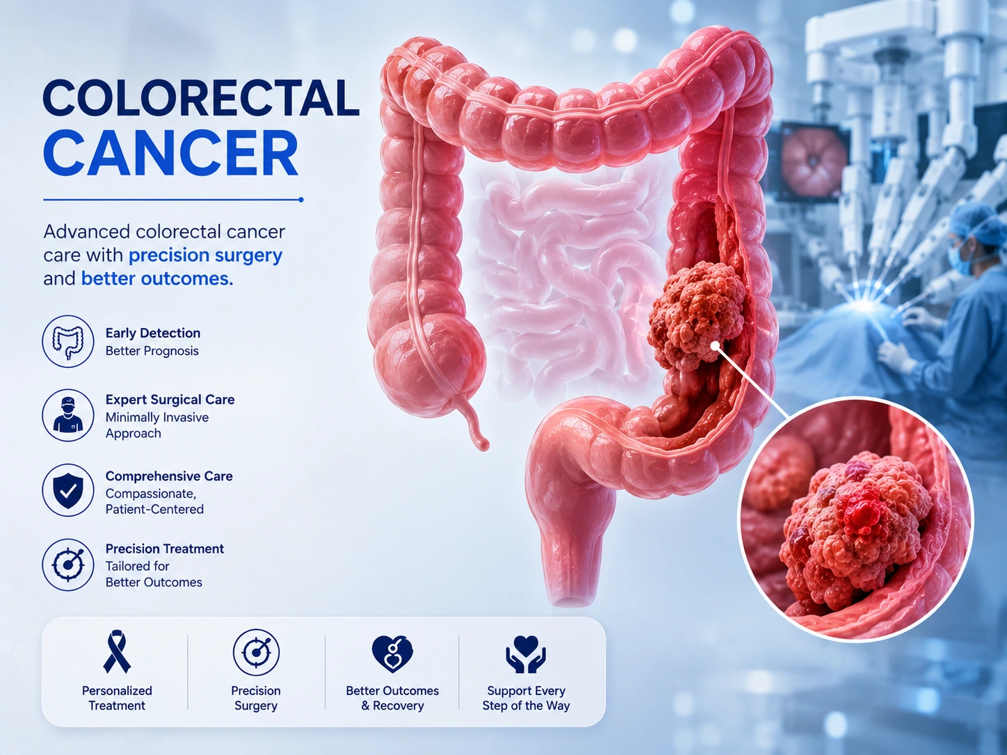 Colorectal cancer illustration - tumour in colon or rectum, Dr. Nitin Singhal Robotic and HIPEC Surgeon