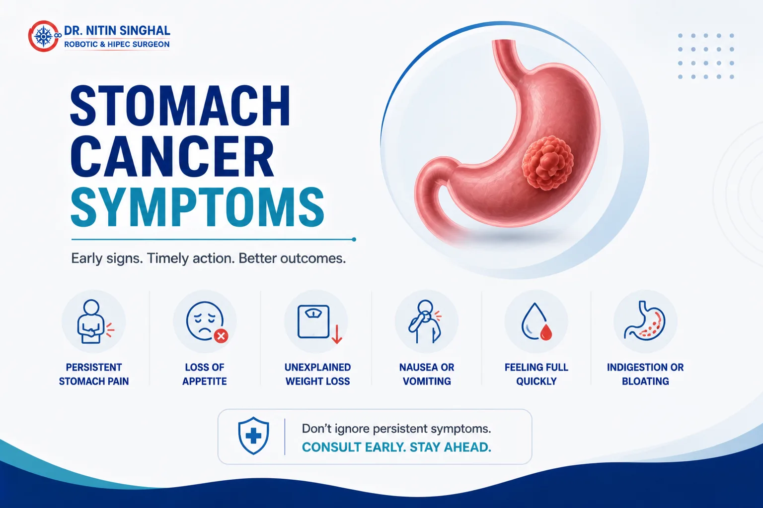Stomach cancer symptoms illustration